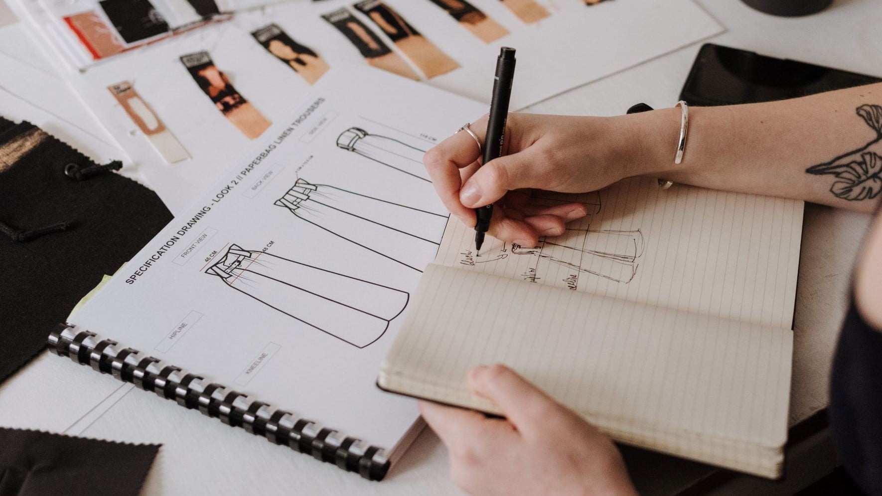 freelance designer working on sketches