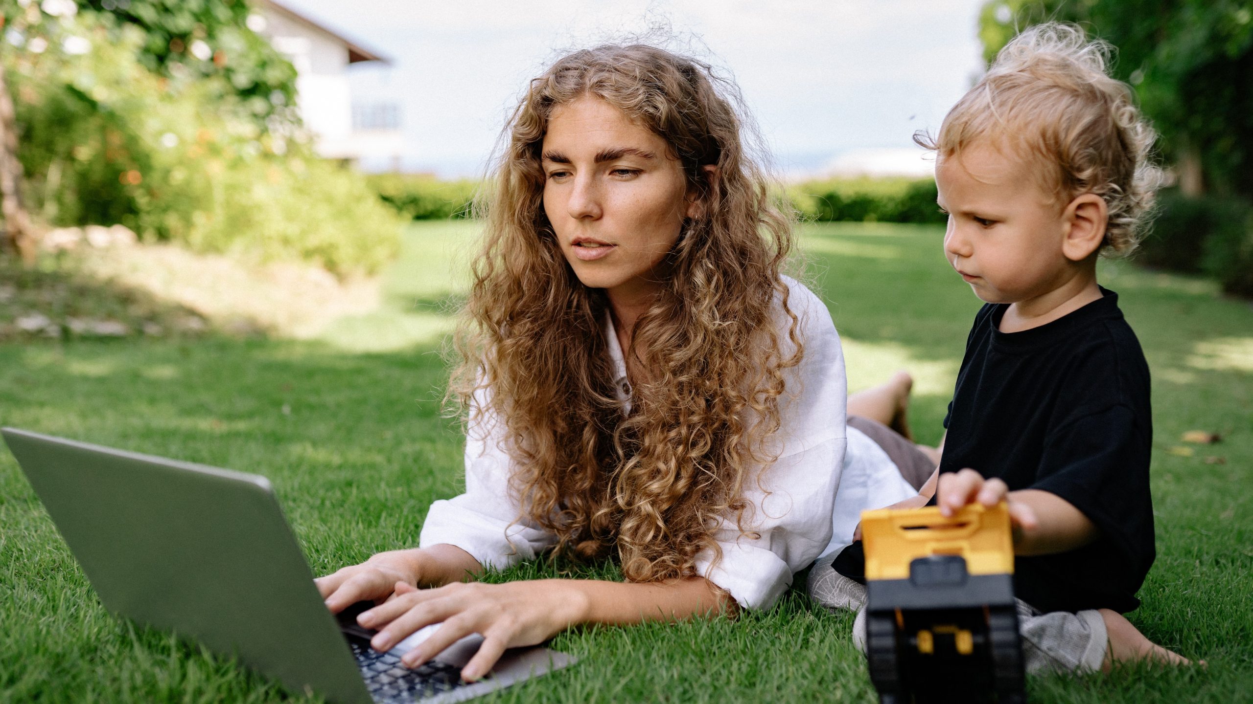 freelancer working with her daughter