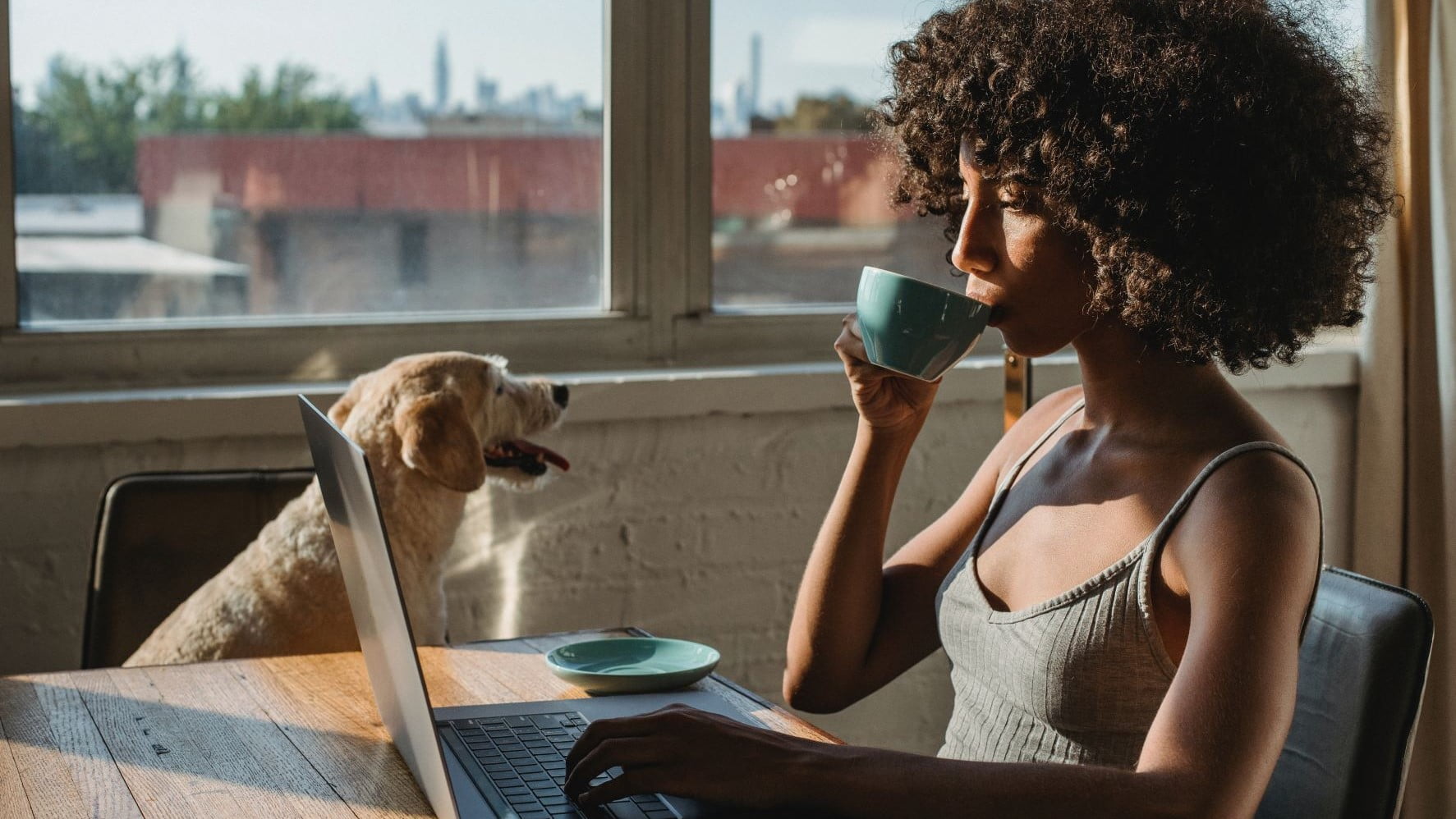 web designer working next to her dog