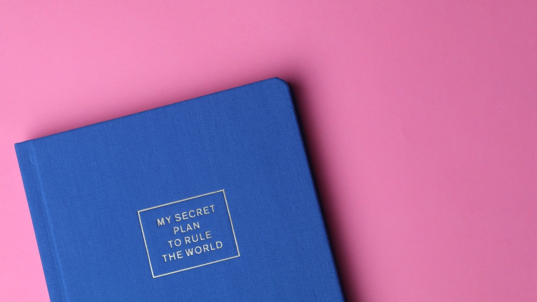 blue notebook on pink background