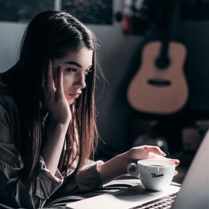 freelance graphic designer at a laptop