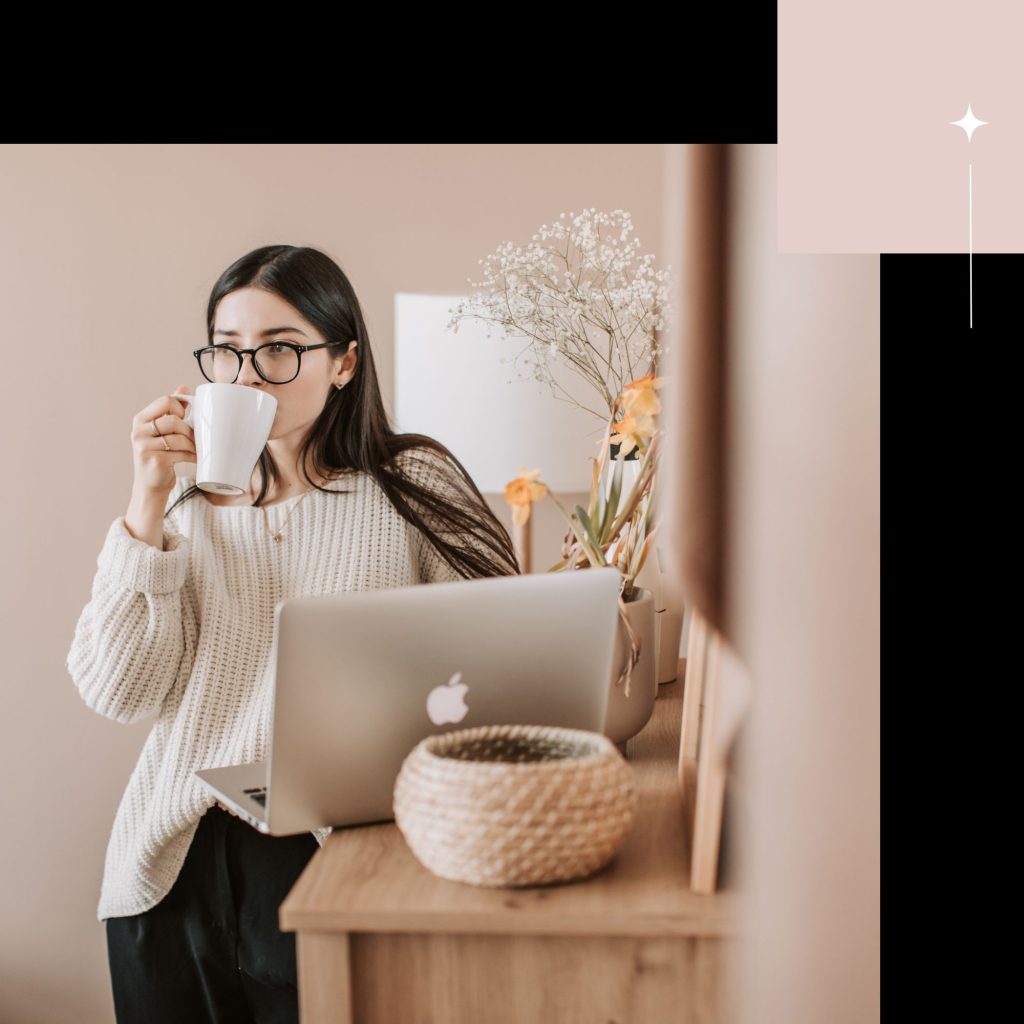 Freelance designer drinking coffee