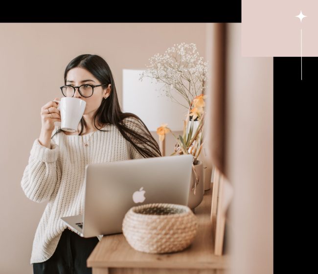 Freelance designer drinking coffee